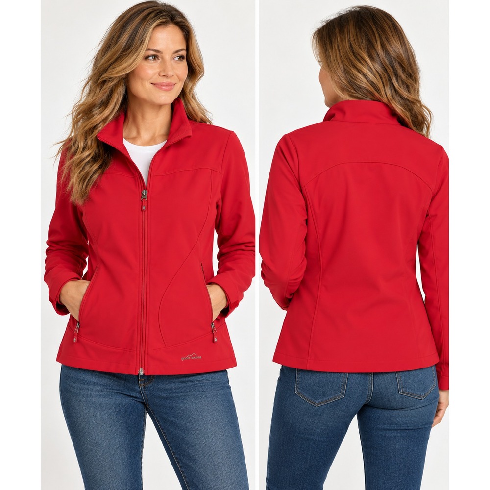 Eddie Bauer Women's XL Red Soft Shell Jacket Full Zip Stretch Zip Pockets
